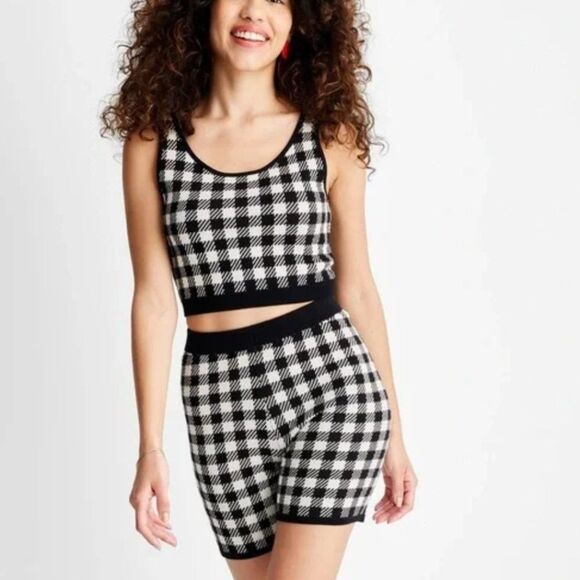 Future Collective Target Gingham Check Knit Crop Top + Biker Shorts (Small) - Picture 2 of 8